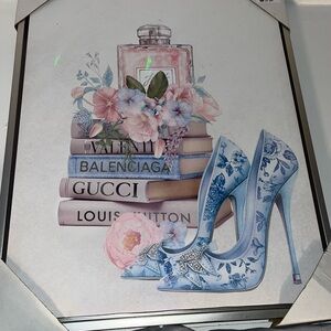 Chic Blue Floral Art Heels by Gucci & Designer Book Stack Framed Canvas